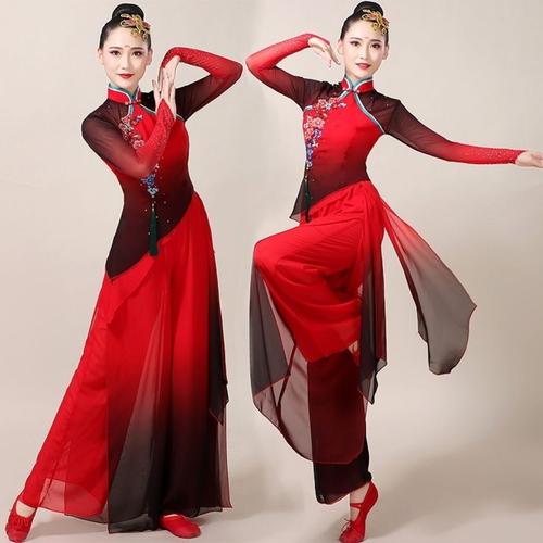 古典舞演出服女飘逸中国风秧歌服身韵纱衣仙女扇子表演舞蹈服装