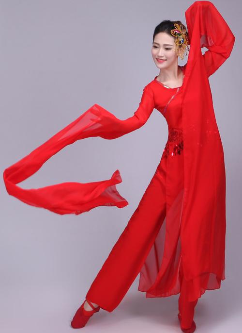 古典舞惊鸿舞现代舞表演服长袖汉服水墨色水袖舞蹈演出服装女-图1